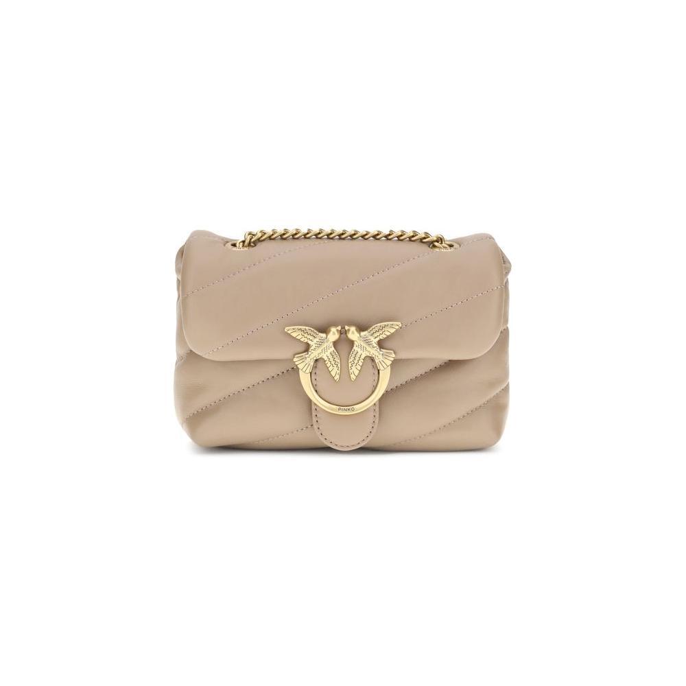 PINKO Beige Calf Leather Bos Taurus Shoulder Bag