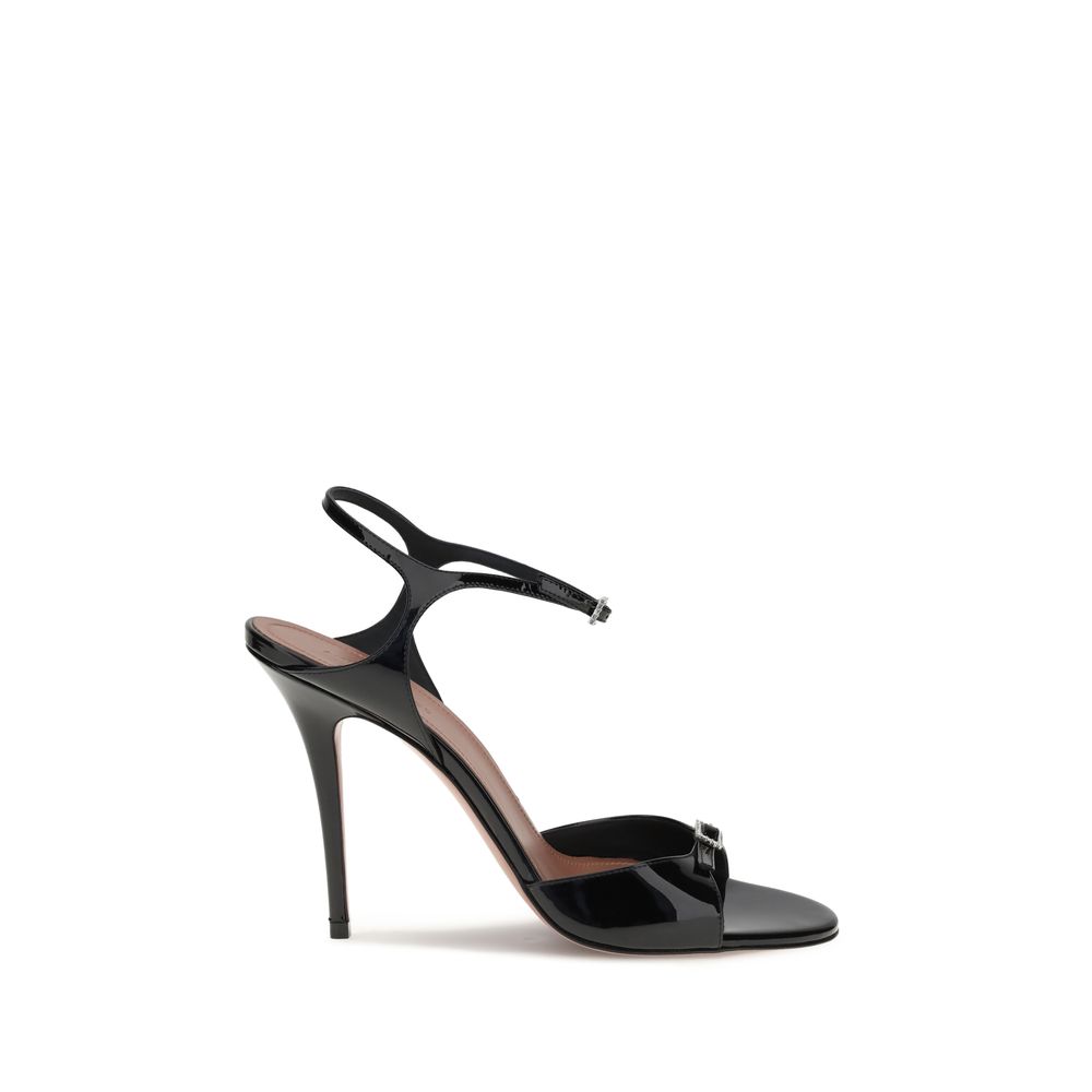 Amina Muaddi Black Calf Leather Bos Taurus Stiletto Heel Sandals Amina Muaddi