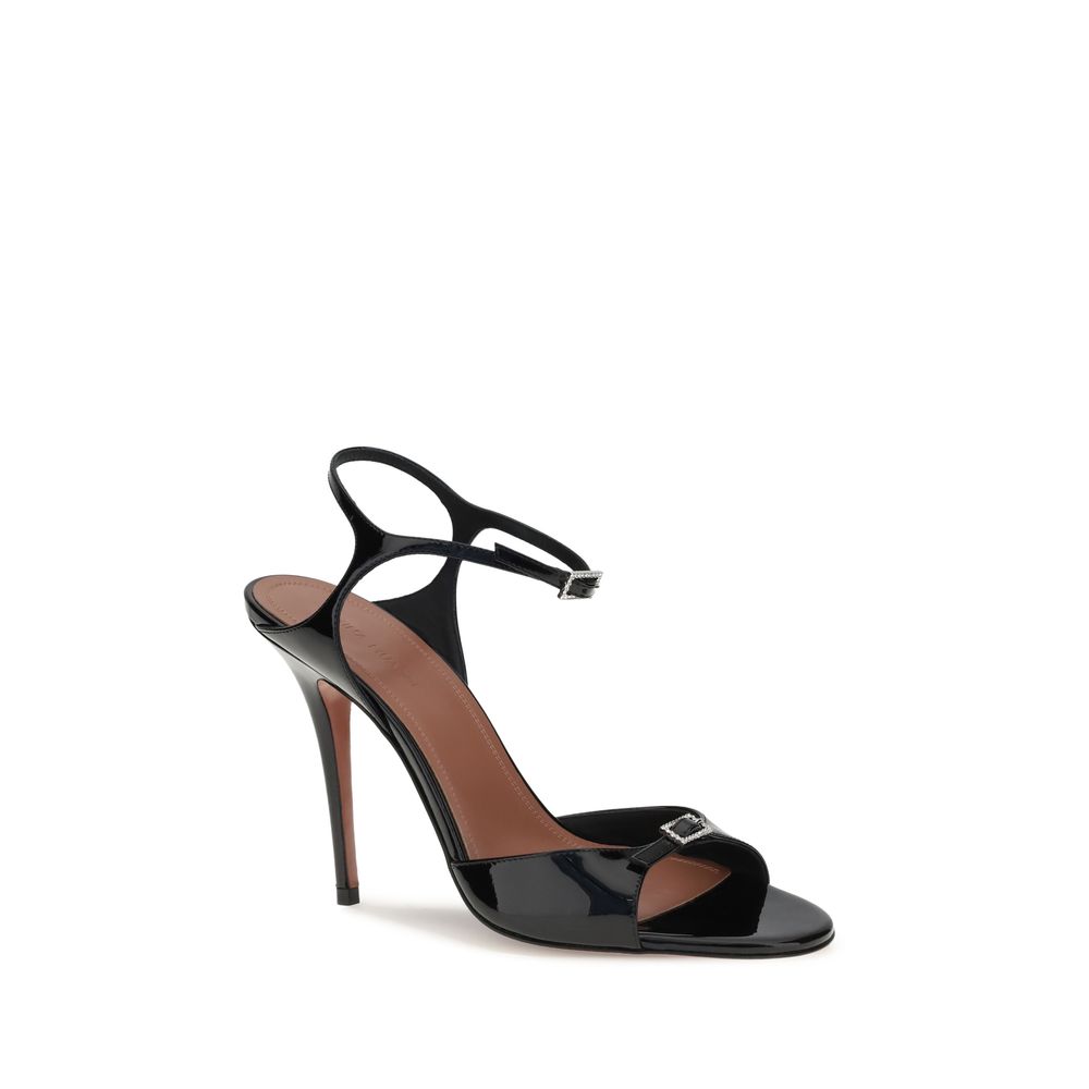 Amina Muaddi Black Calf Leather Bos Taurus Stiletto Heel Sandals Amina Muaddi