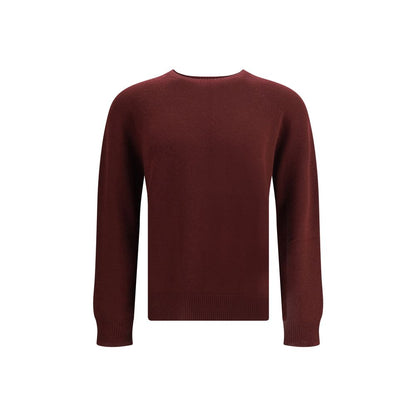 Jil Sander Bordeaux Fleece Wool Sweatshirt with ribbed crew neck, cuffs, and hem, showcasing minimalist style and regular fit.