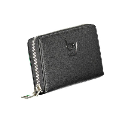 BYBLOS Black Polyethylene Wallet with zip closure, logo, and contrast details, featuring 5 compartments, coin purse, and card slots.