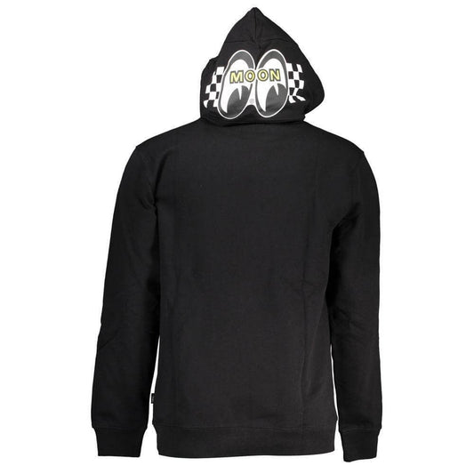 Vans Black Cotton Sweater, long-sleeved hooded sweatshirt with print and logo, featuring a central pocket for style and comfort