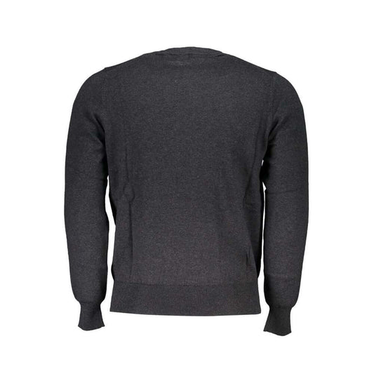 Back view of North Sails Gray Fabric Sweater with crew neck and embroidery, made from recycled fibers.