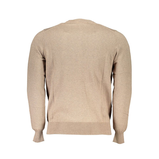 Back view of North Sails Beige Fabric Sweater, long-sleeved, crew neck, featuring logo embroidery and made from recycled fibers.