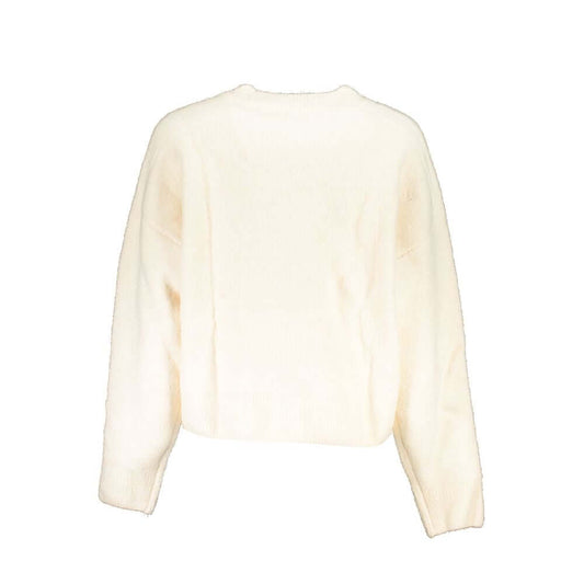 Desigual White Fabric Sweater with long sleeves, crew neck, and embroidery.