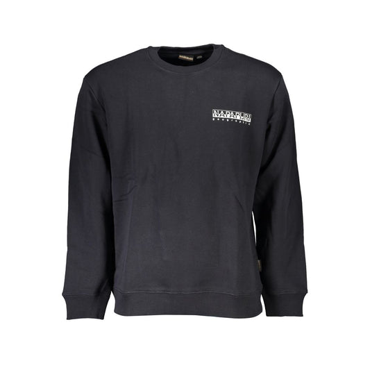 Napapijri Black Cotton Sweater, loose fit long sleeve sweatshirt with crew neck and logo print.