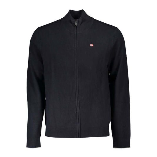 Napapijri Black Fabric Sweater - Long sleeve cardigam with zipper and embroidery logo.