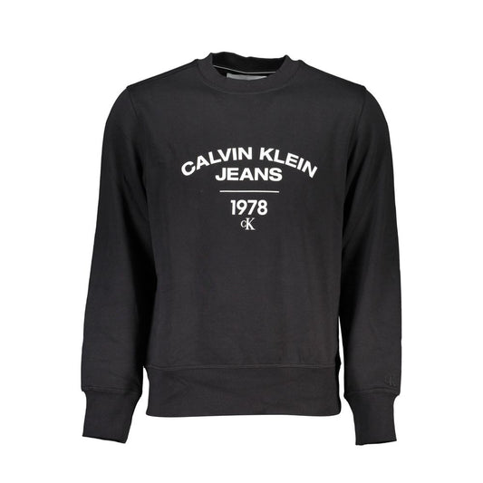Calvin Klein Black Cotton Sweater with logo print, long sleeve, crew neck, fleece; ideal transitional wear.