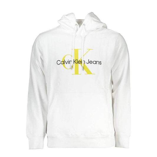 Calvin Klein White Cotton Sweater with hood, long sleeves, central pocket, contrasting details, print, embroidery, logo, organic cotton