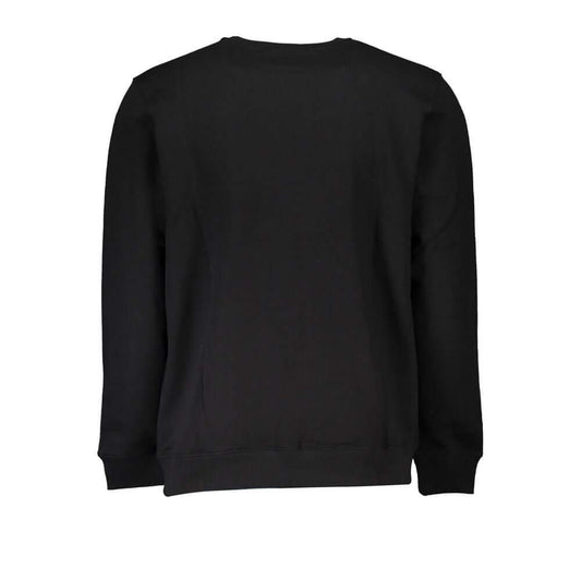Vans Black Cotton Sweater with long sleeves, crew neck, and logo print. Fleece material for comfort.