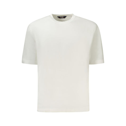 K-WAY White Cotton Sweater, short-sleeved crew neck with logo, stylish and comfortable for everyday wear.