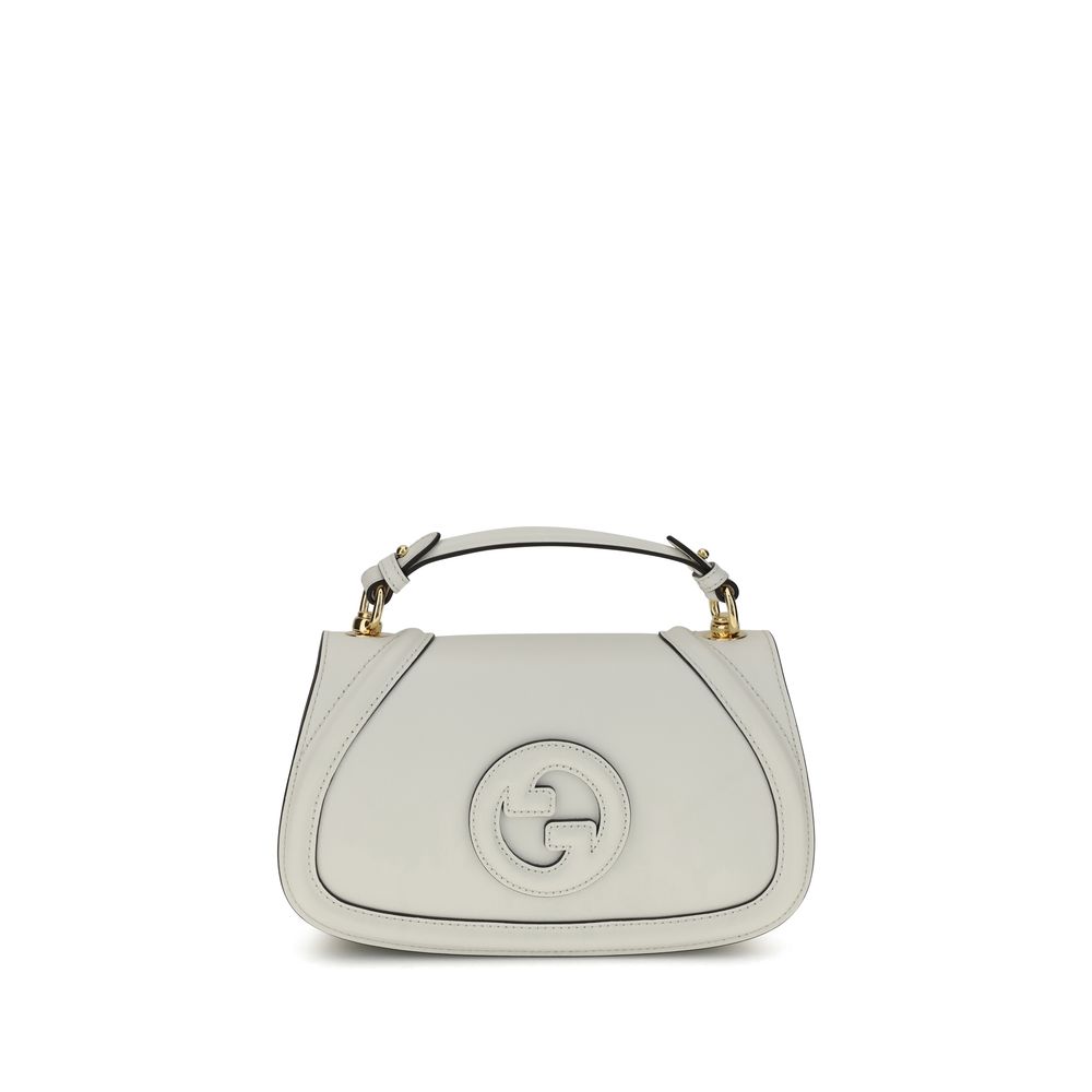 Front view of Gucci White Calf Leather Bos Taurus Handbag with GG applique and adjustable strap.
