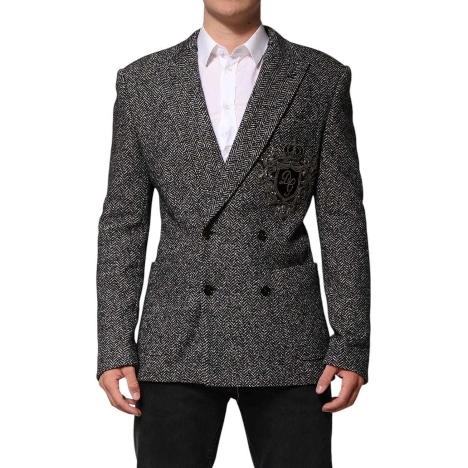 Dolce & Gabbana Black White Double Breasted Men Suit Blazer