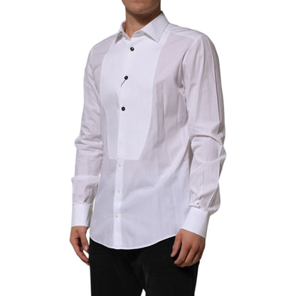Dolce & Gabbana White Bib Cotton Poplin GOLD Men Formal Shirt