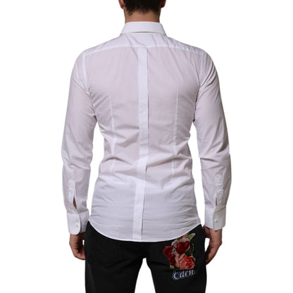 Dolce & Gabbana White Bib Cotton Poplin GOLD Men Formal Shirt
