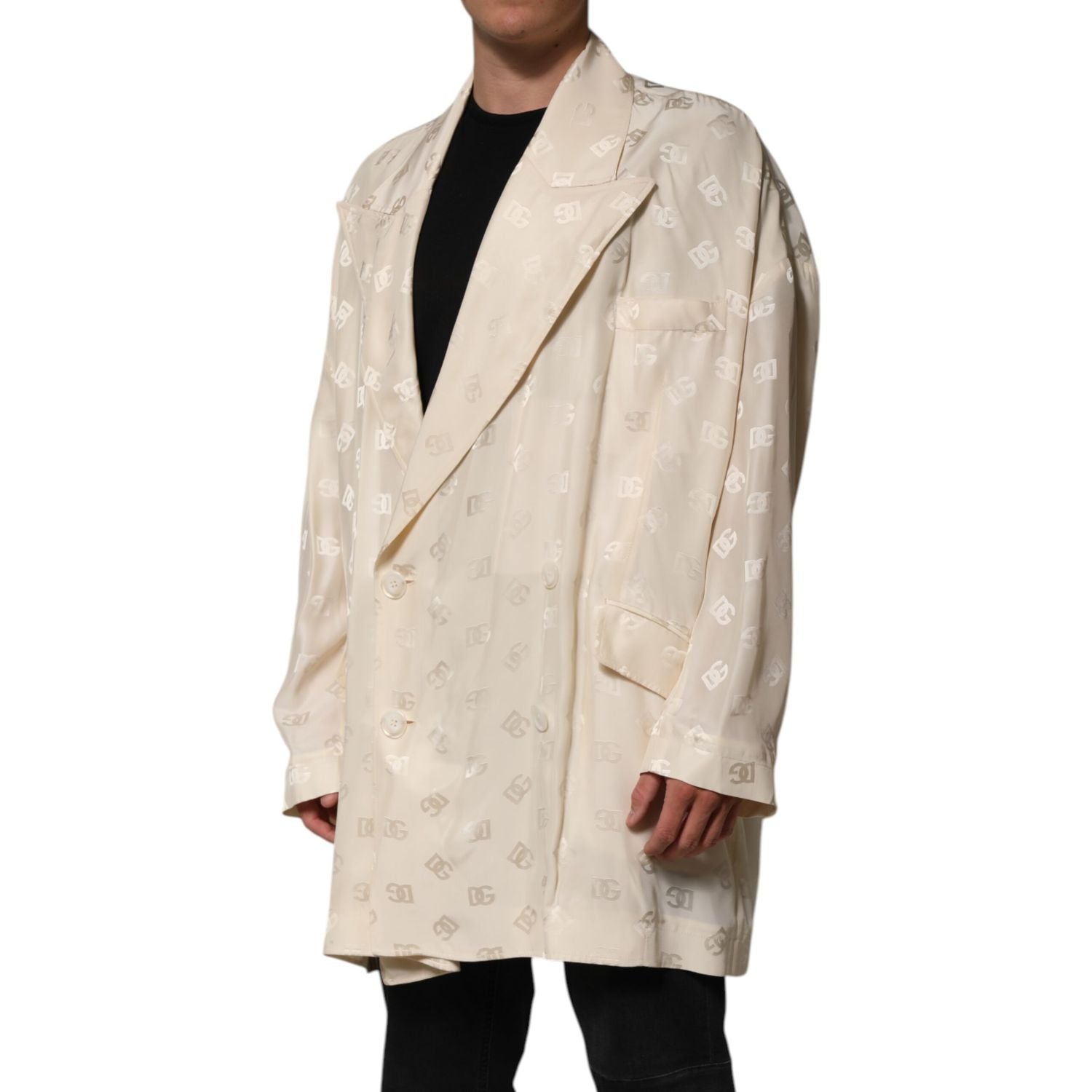Dolce & Gabbana Beige Polyester Logo Monogram Coat Jacket