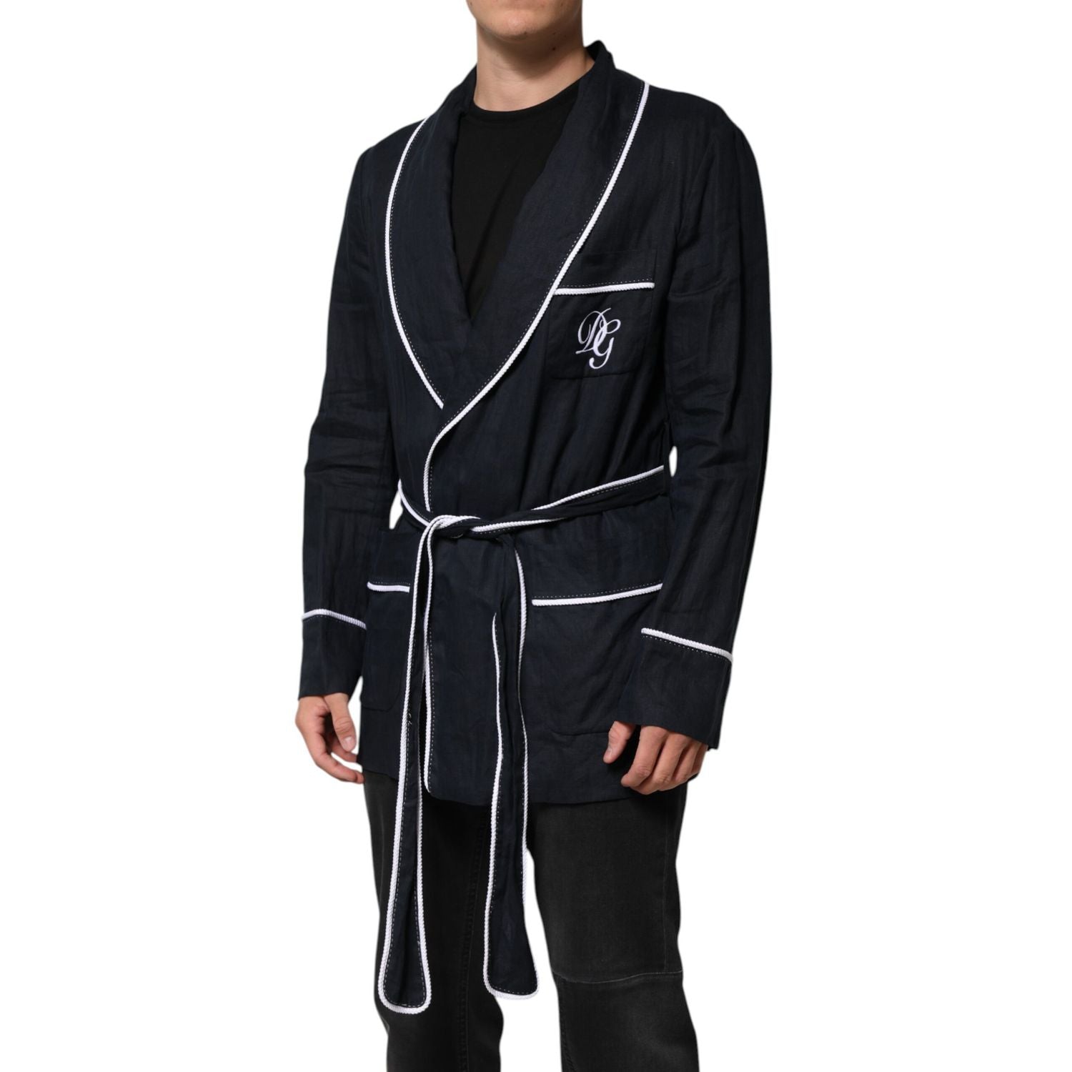 Dolce & Gabbana Dark Blue DG Embroidery Jacket Robe Blazer