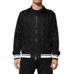 Dolce & Gabbana Black Jacquard Men Full Zip Bomber Sweater