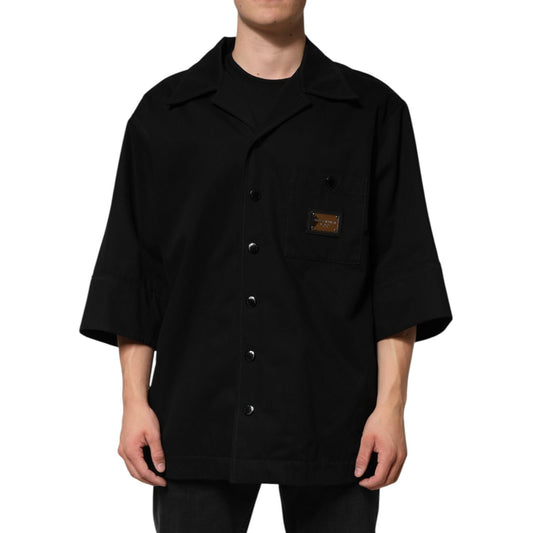 Dolce & Gabbana Black Short Sleeve Button Men Casual Shirt