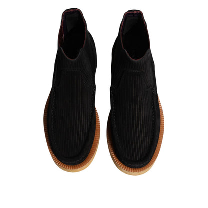 Dolce & Gabbana Black Calf Suede Slip On Ankle Boots Shoes