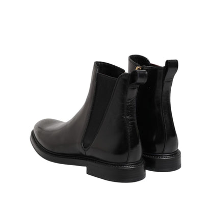 Dolce & Gabbana Black Chelsea Leather Mid Calf Boots Shoes
