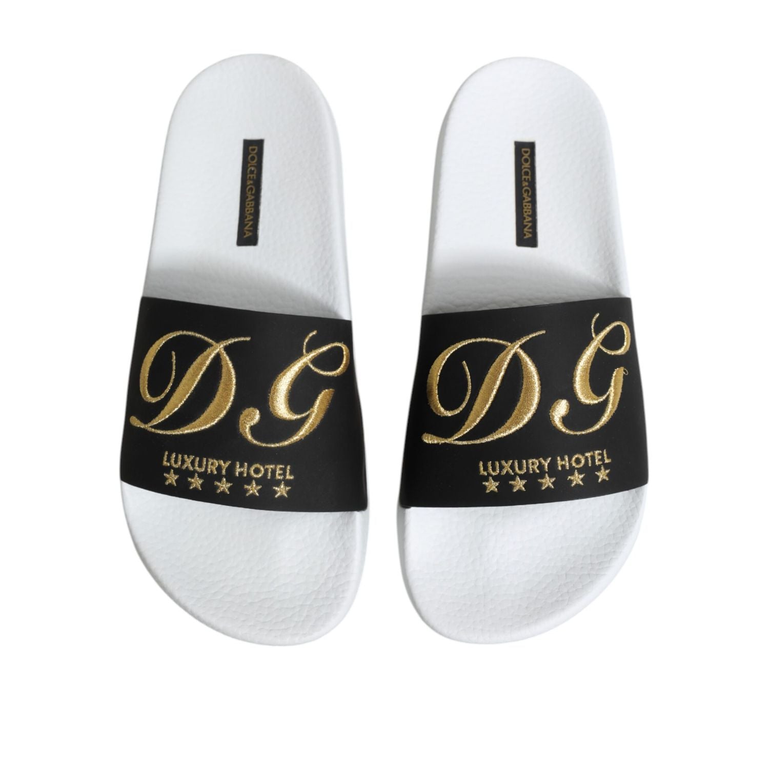 Dolce & Gabbana White Black Leather Sandals Beachwear Shoes