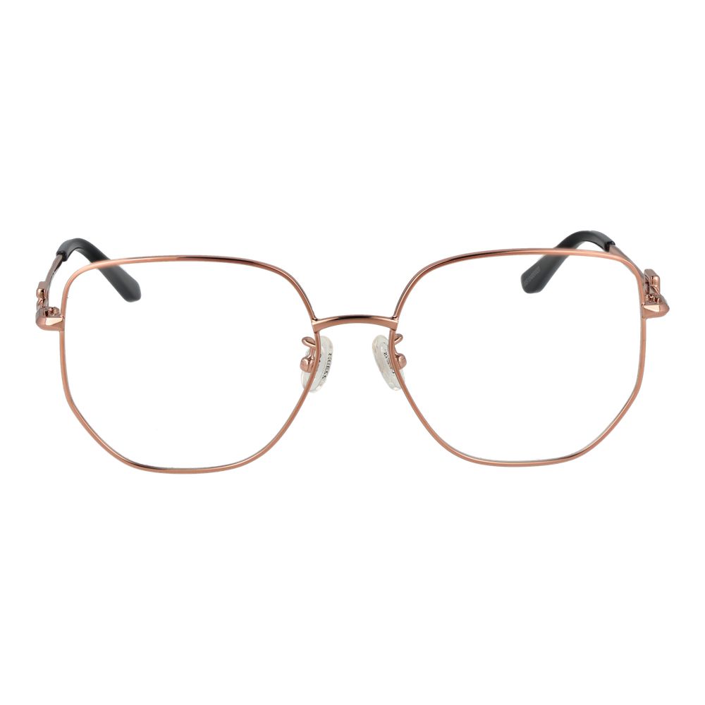 Guess Rose Gold Women Glasses Frame, square full-rim metal design, rose gold color, demo lenses with branded case included.