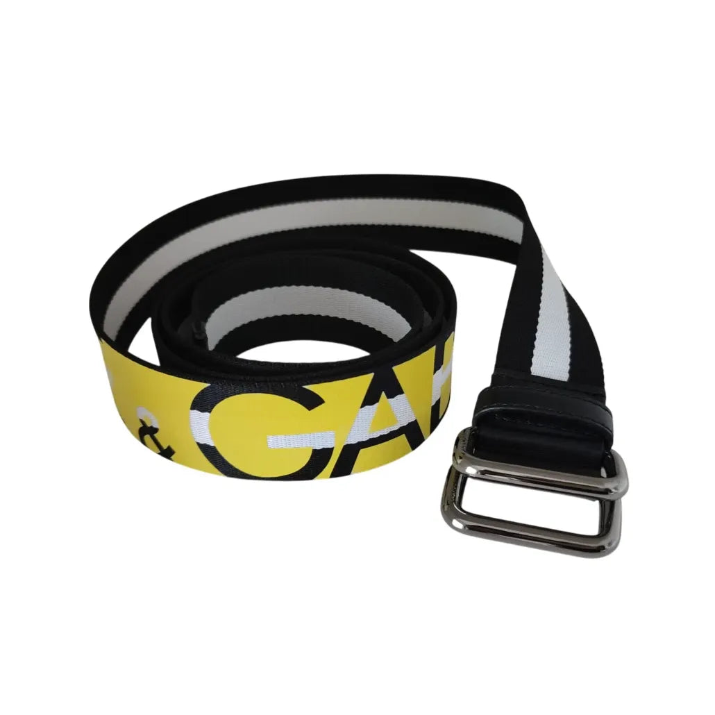 Dolce & Gabbana Black Yellow Logo Striped Metal Buckle Belt
