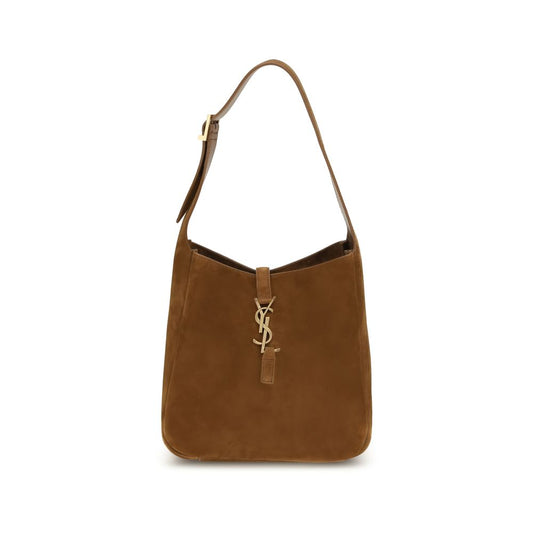 Saint Laurent Brown Calf Leather Bos Taurus Shoulder Bag with YSL logo and adjustable handle.