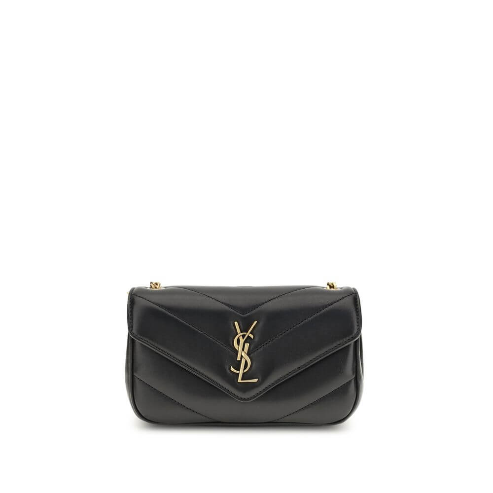 Saint Laurent Black Lamb Ovis Aries Aries Shoulder Bag with YSL logo and quilted leather design.