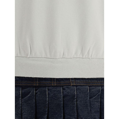Balenciaga Multicolor Cotton Sweatshirt with ribbed hem and pleated denim skirt.
