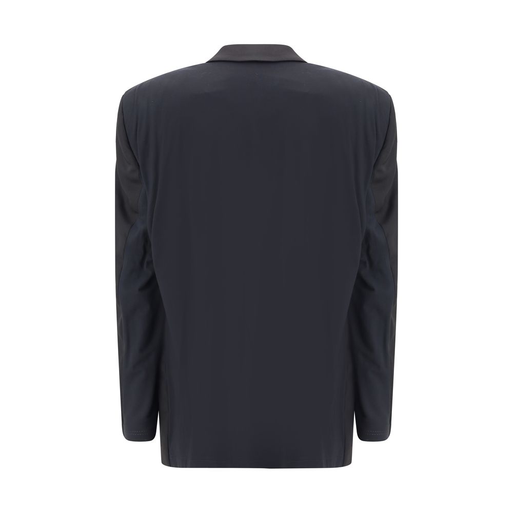 Back view of Balenciaga Black Wool Clothing blazer with deconstructed design and extended shoulders for a contemporary style.