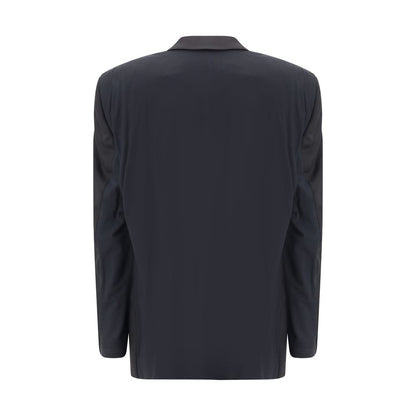Back view of Balenciaga Black Wool Clothing blazer with deconstructed design and extended shoulders for a contemporary style.