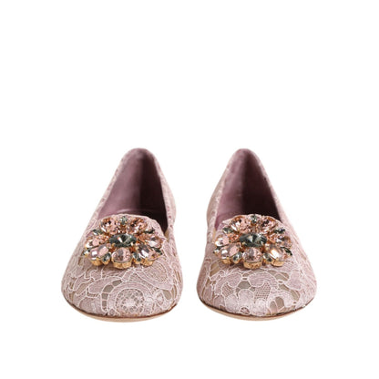 Dolce & Gabbana Pink Taormina Lace Crystals Flats Shoes Dolce & Gabbana