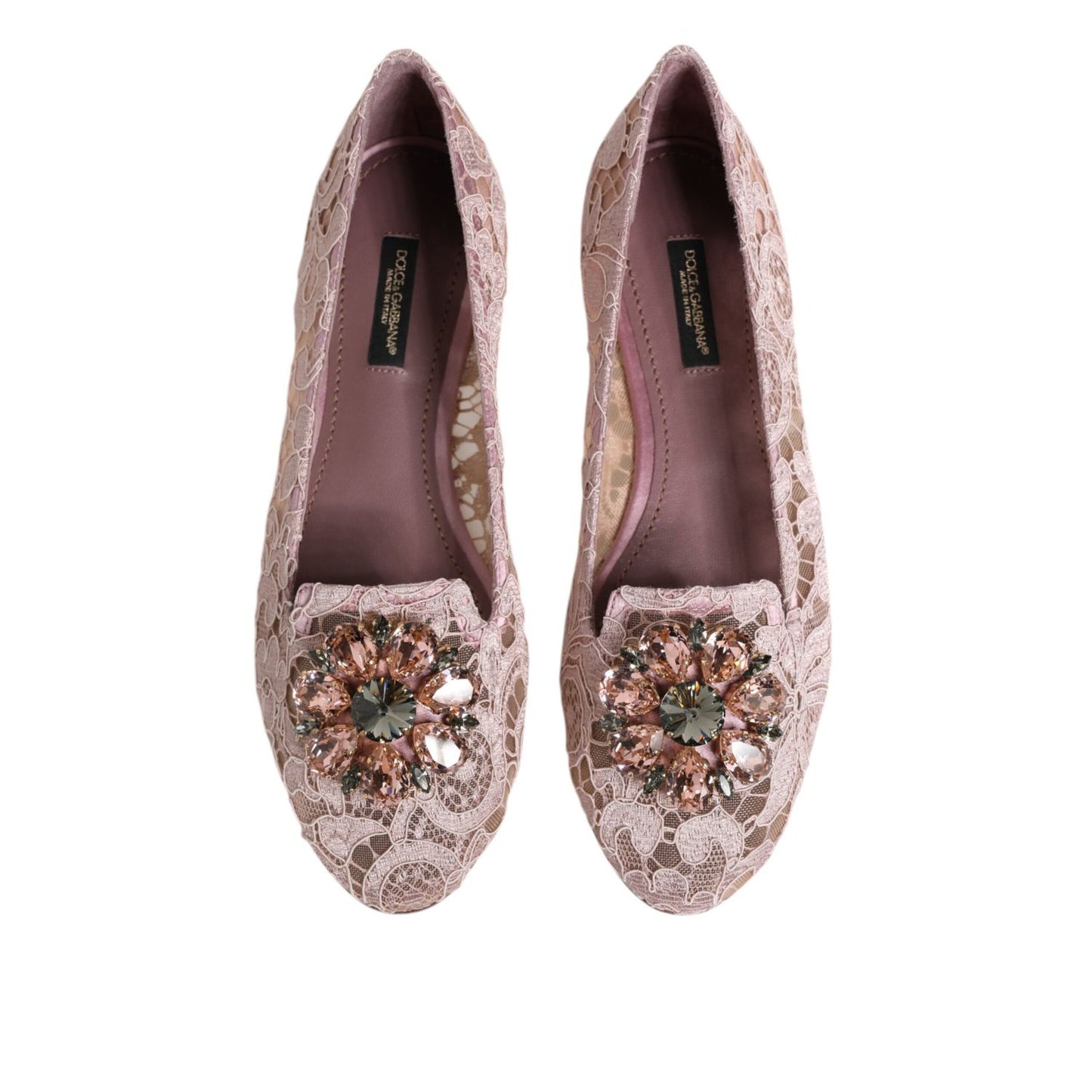 Dolce & Gabbana Pink Taormina Lace Crystals Flats Shoes Dolce & Gabbana