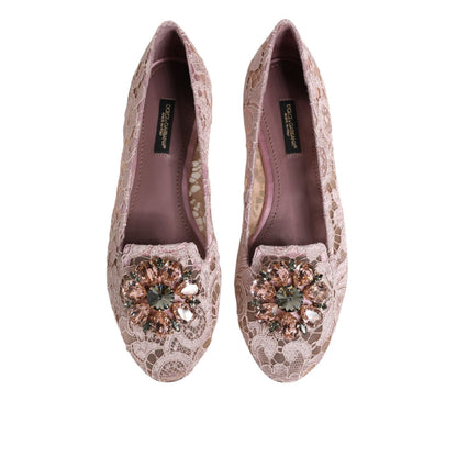 Dolce & Gabbana Pink Taormina Lace Crystals Flats Shoes Dolce & Gabbana