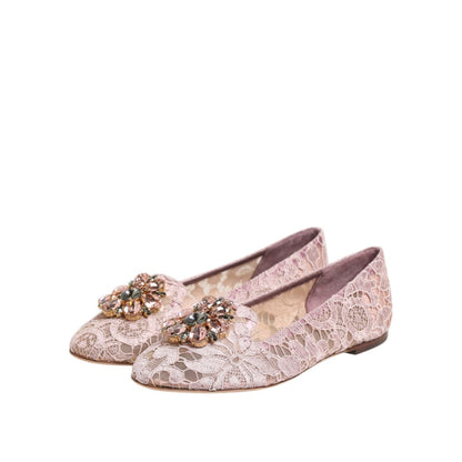 Dolce & Gabbana Pink Taormina Lace Crystals Flats Shoes Dolce & Gabbana