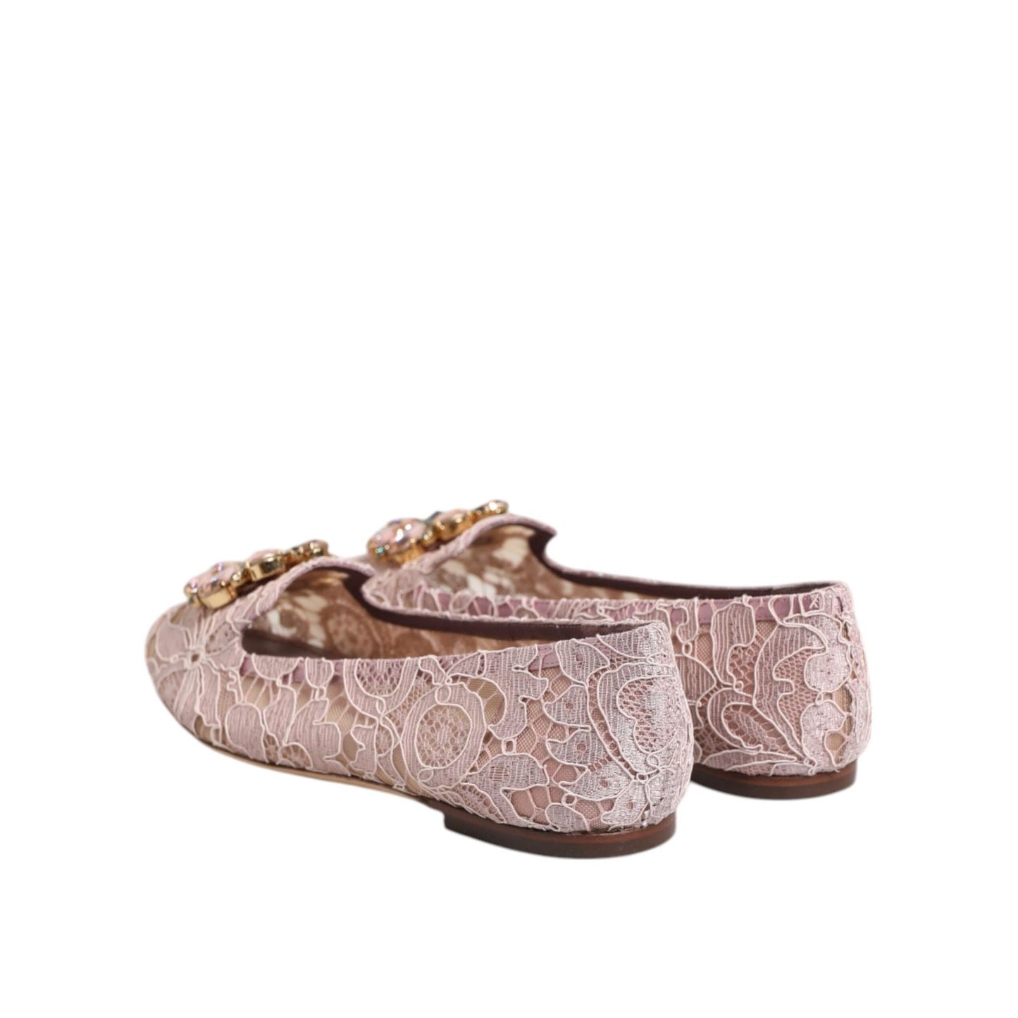 Dolce & Gabbana Pink Taormina Lace Crystals Flats Shoes Dolce & Gabbana
