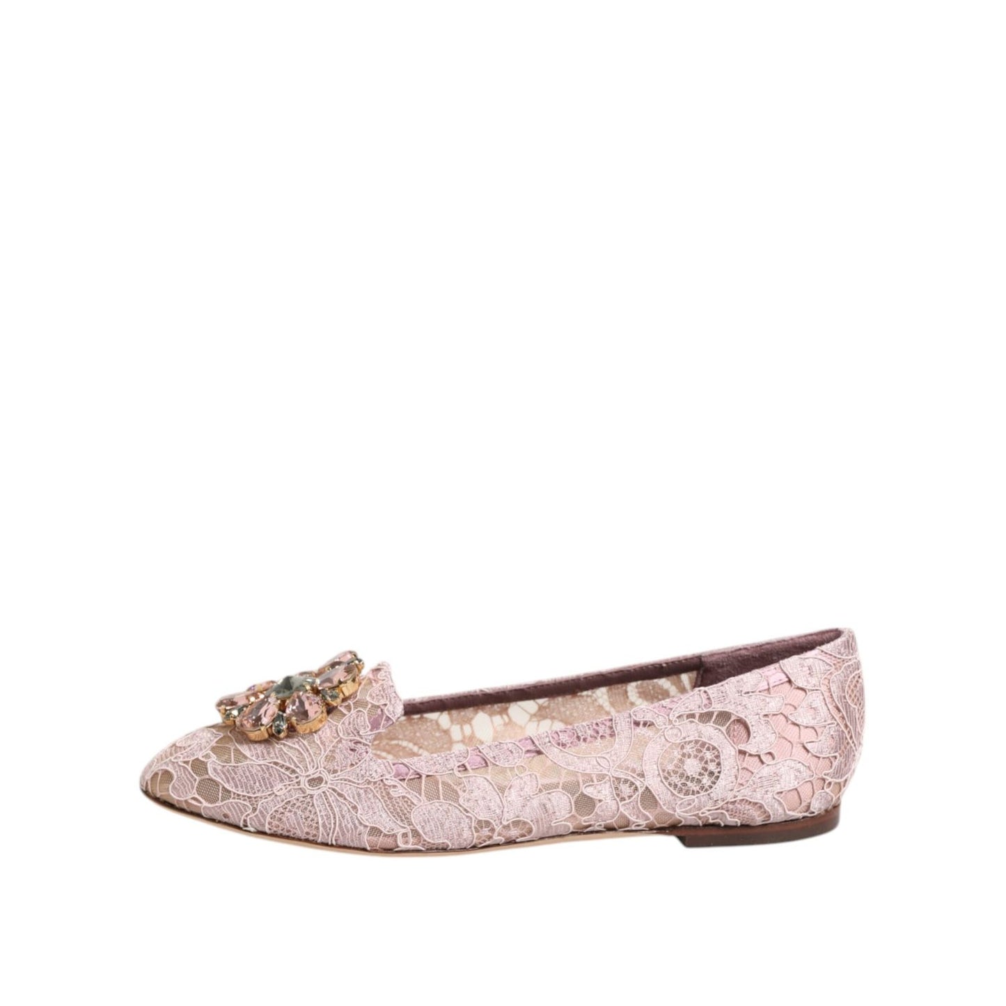 Dolce & Gabbana Pink Taormina Lace Crystals Flats Shoes Dolce & Gabbana