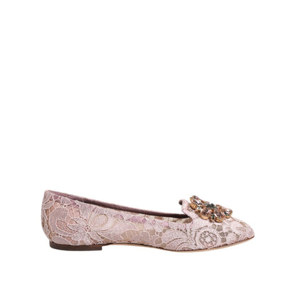 Dolce & Gabbana Pink Taormina Lace Crystals Flats Shoes Dolce & Gabbana