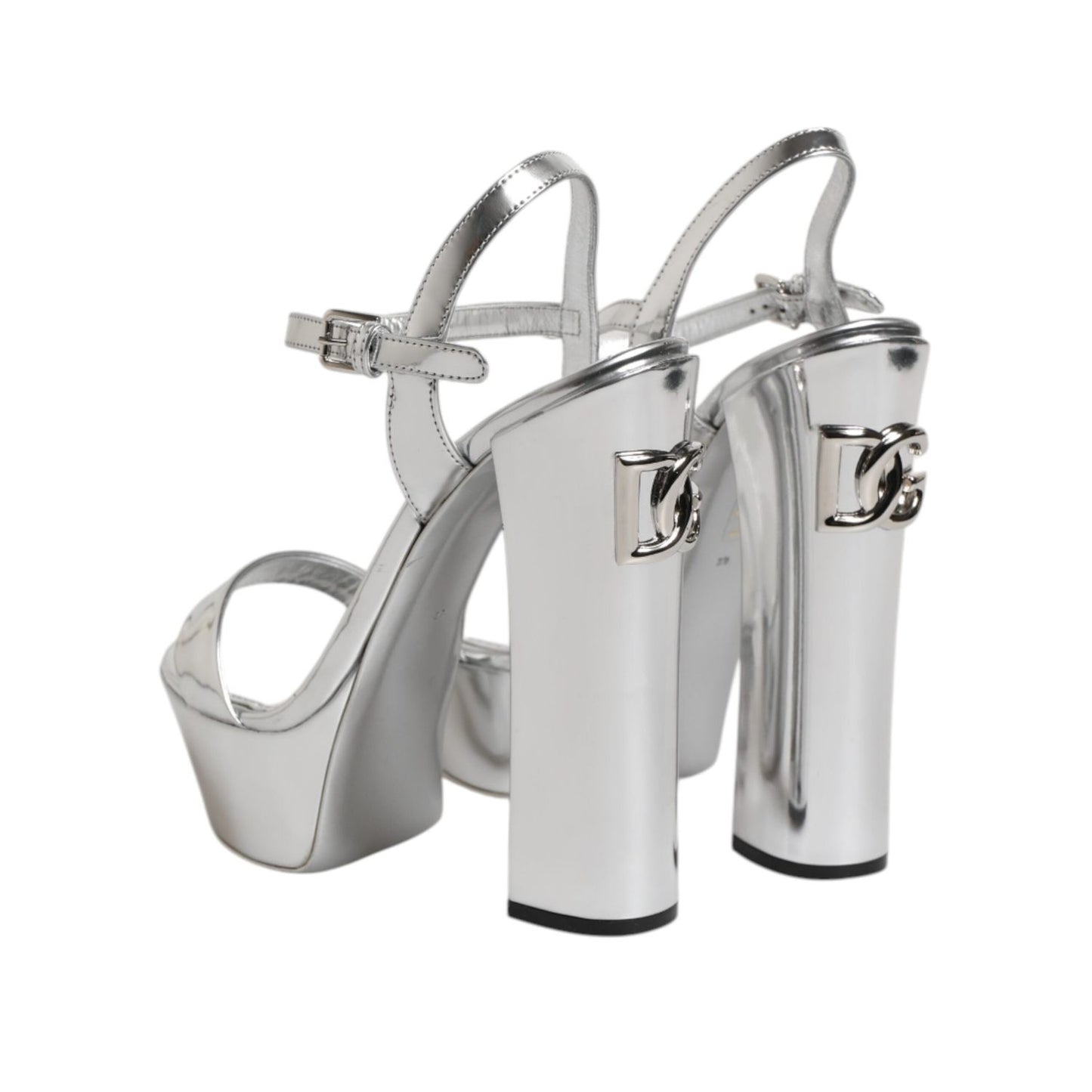 Dolce & Gabbana Silver Leather Platform Keira Sandals Shoes