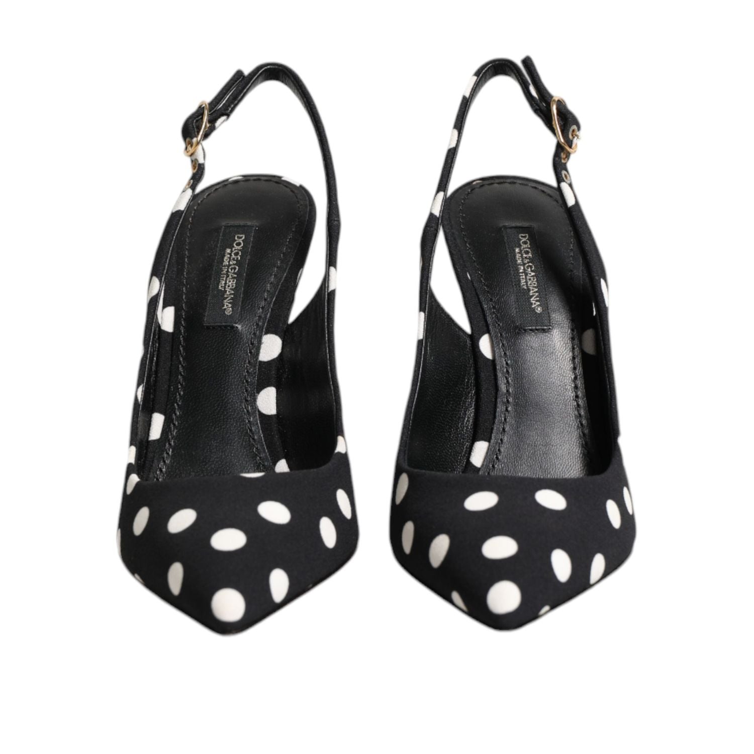 Dolce & Gabbana Black White Dotted Stiletto Slingback Shoes