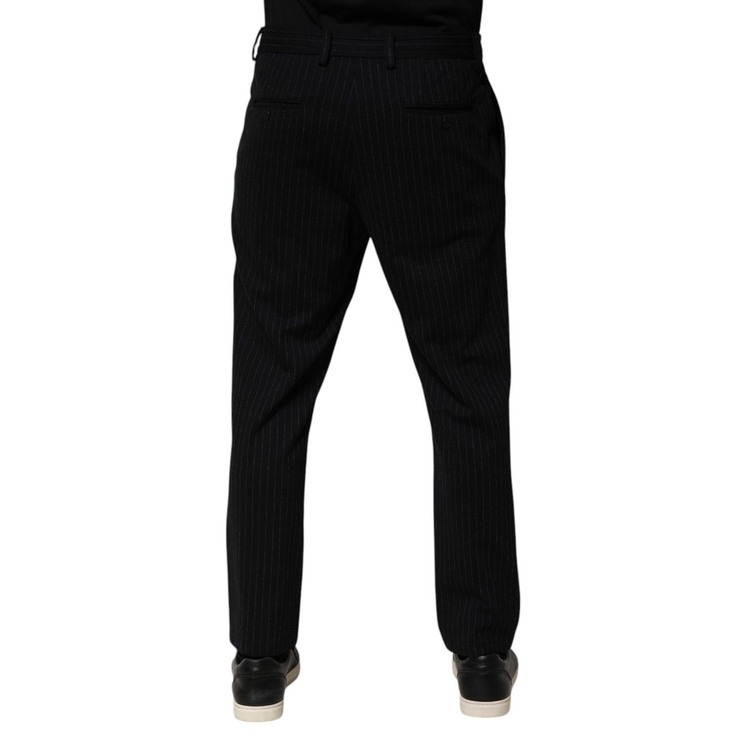 Dolce & Gabbana Black Stripes Viscose Skinny Dress Men Pants