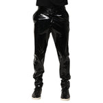 Dolce & Gabbana Black Polyester Mid Waist Men Trouser Pants