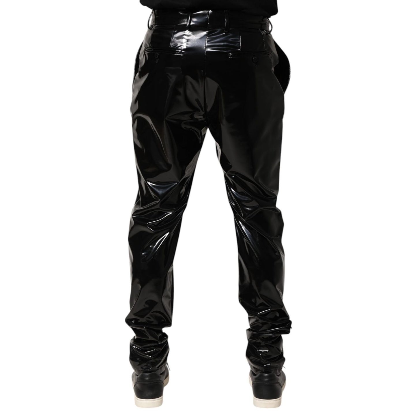 Dolce & Gabbana Black Polyester Mid Waist Men Trouser Pants