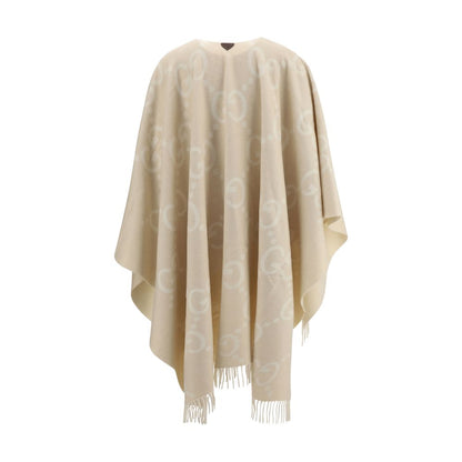 Gucci Beige Cashmere Coat, reversible cape with shawl lapels, frayed hem, brand logo, oversized fit, 100% cashmere, AW25 season