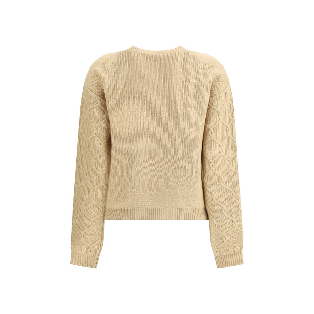 Etro Beige Wool Sweatshirt featuring ribbed crew neck and floral embroidery for elegant sophistication.