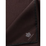 Dolce & Gabbana Brown Silk Pocket Square with logo and black border, shown folded, 100% silk, luxury fashion accessory, 32x32 cm.