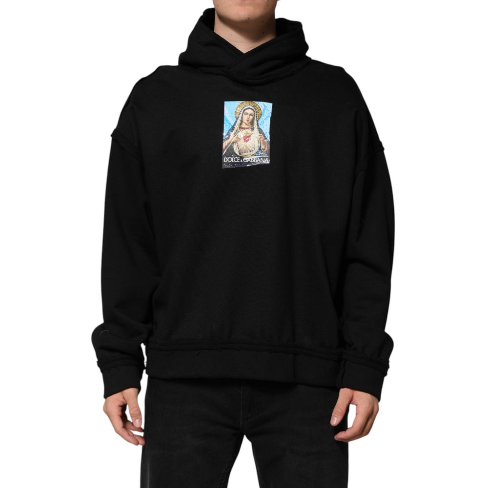 Dolce & Gabbana Black Printed Hoodie Crystal Embellished Jacket