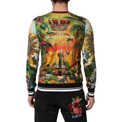 Dolce & Gabbana Tropical Heart Crown Silk Pullover Sweater